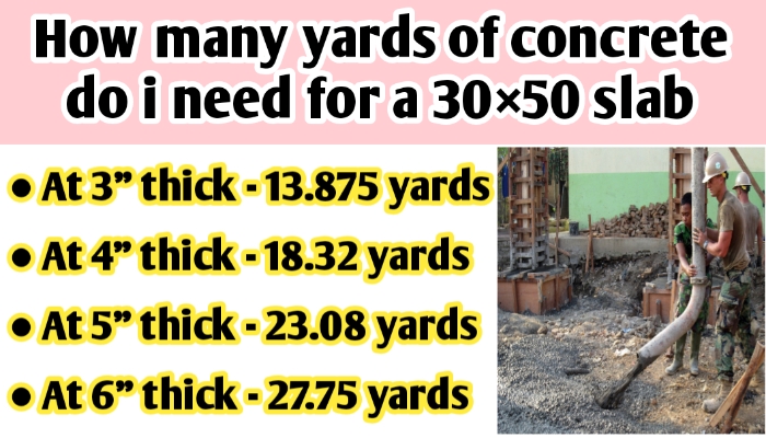 How many yards of concrete do i need for a 30×50 slab