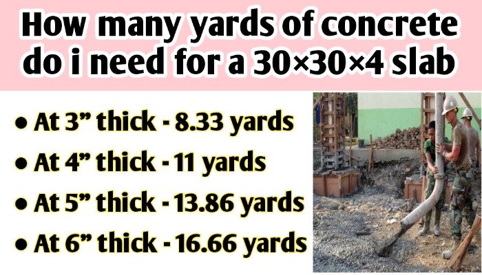 How many yards of concrete do i need for a 30×30×4 slab